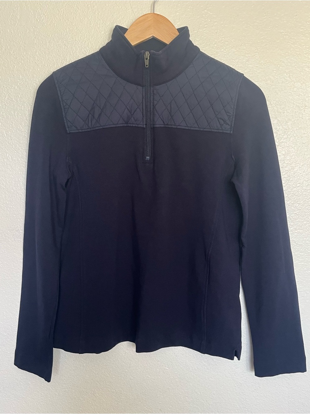 Talbots Navy Quilted-Yoke Half Zip Sweatshirt S